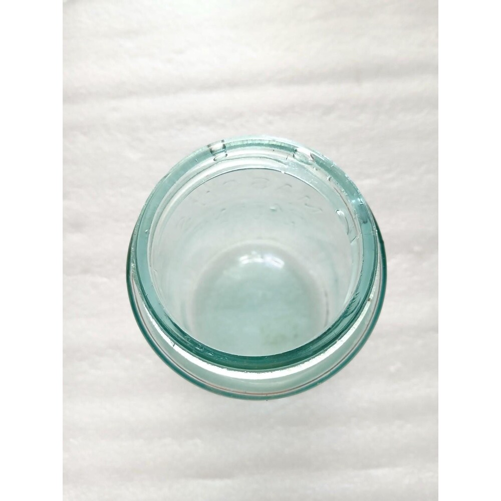 Antique Aqua Blue Mason Jar Bubbly Early Canning No Lid Minor Crack Farmhouse - Picture 4 of 6